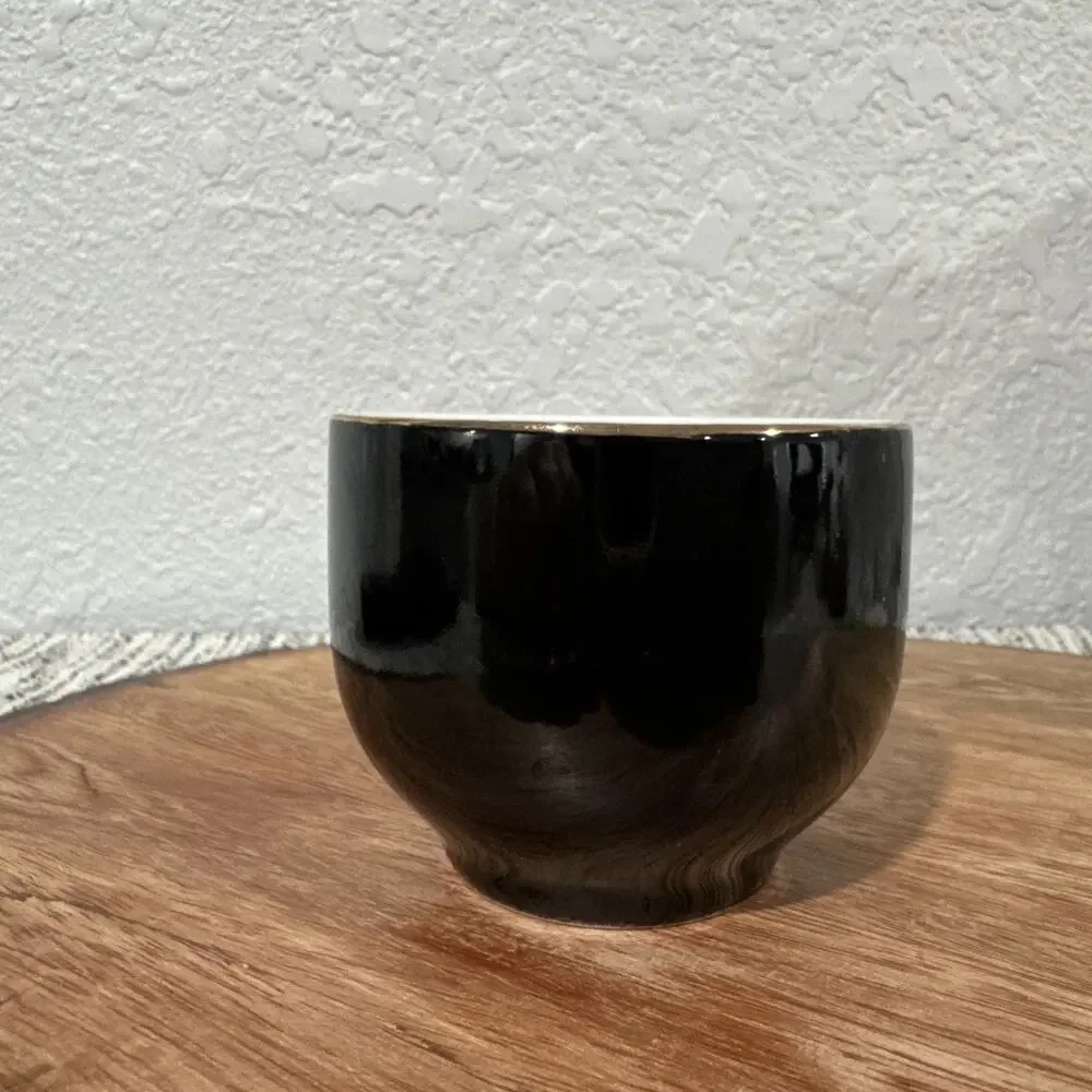VTG Oriental Japanese Black & Gold Floral Peacock Design Porcelain Tea Cup